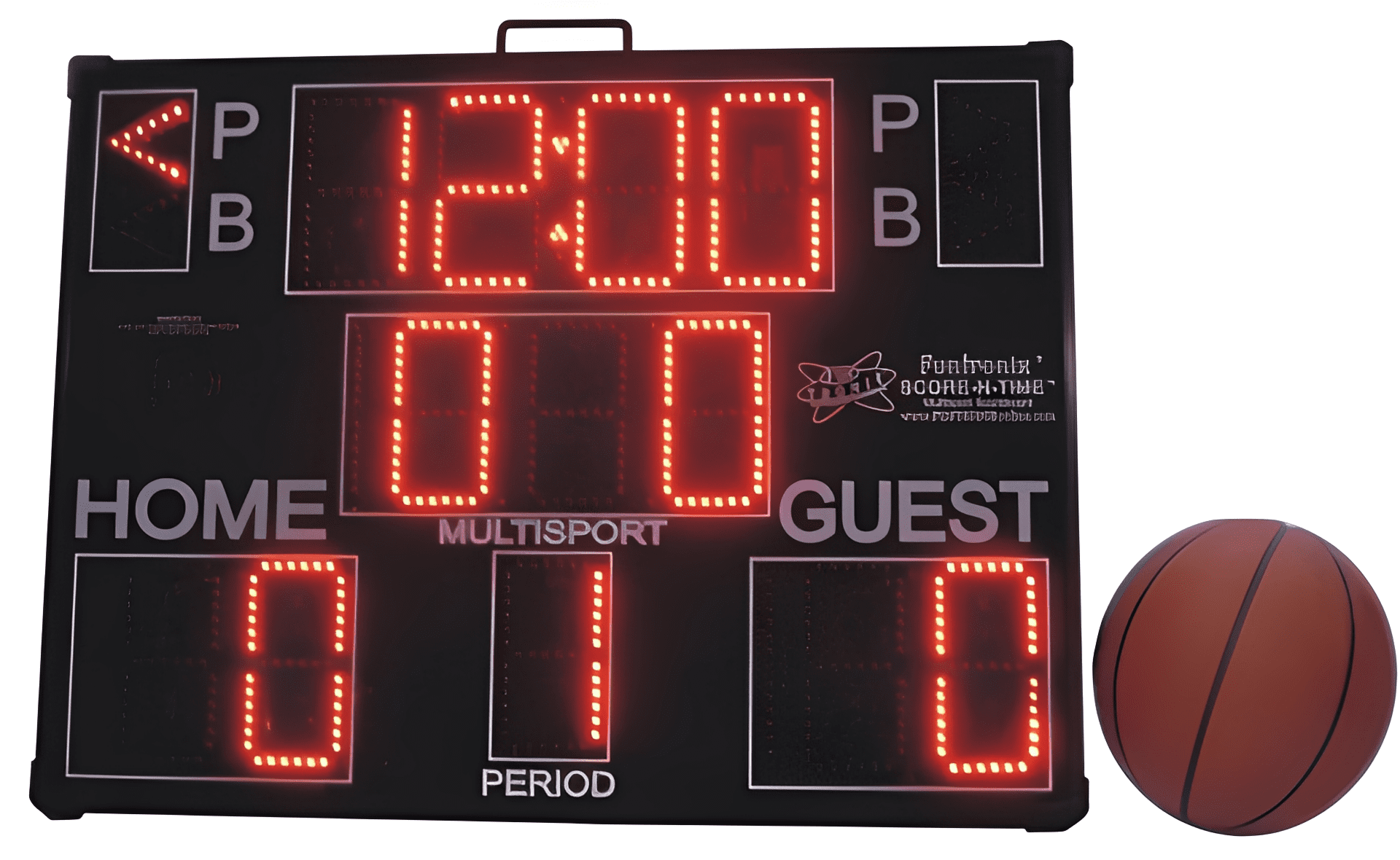 Electronic scoreboard showing time and scores