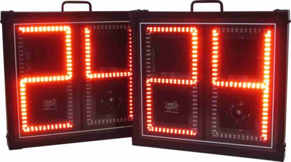 Digital scoreboard with red LED numbers