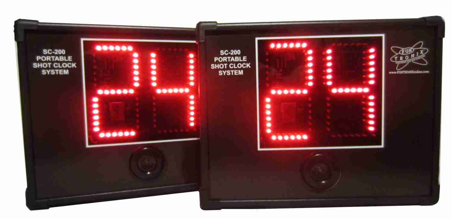 Two electronic shot clocks showing 24 seconds