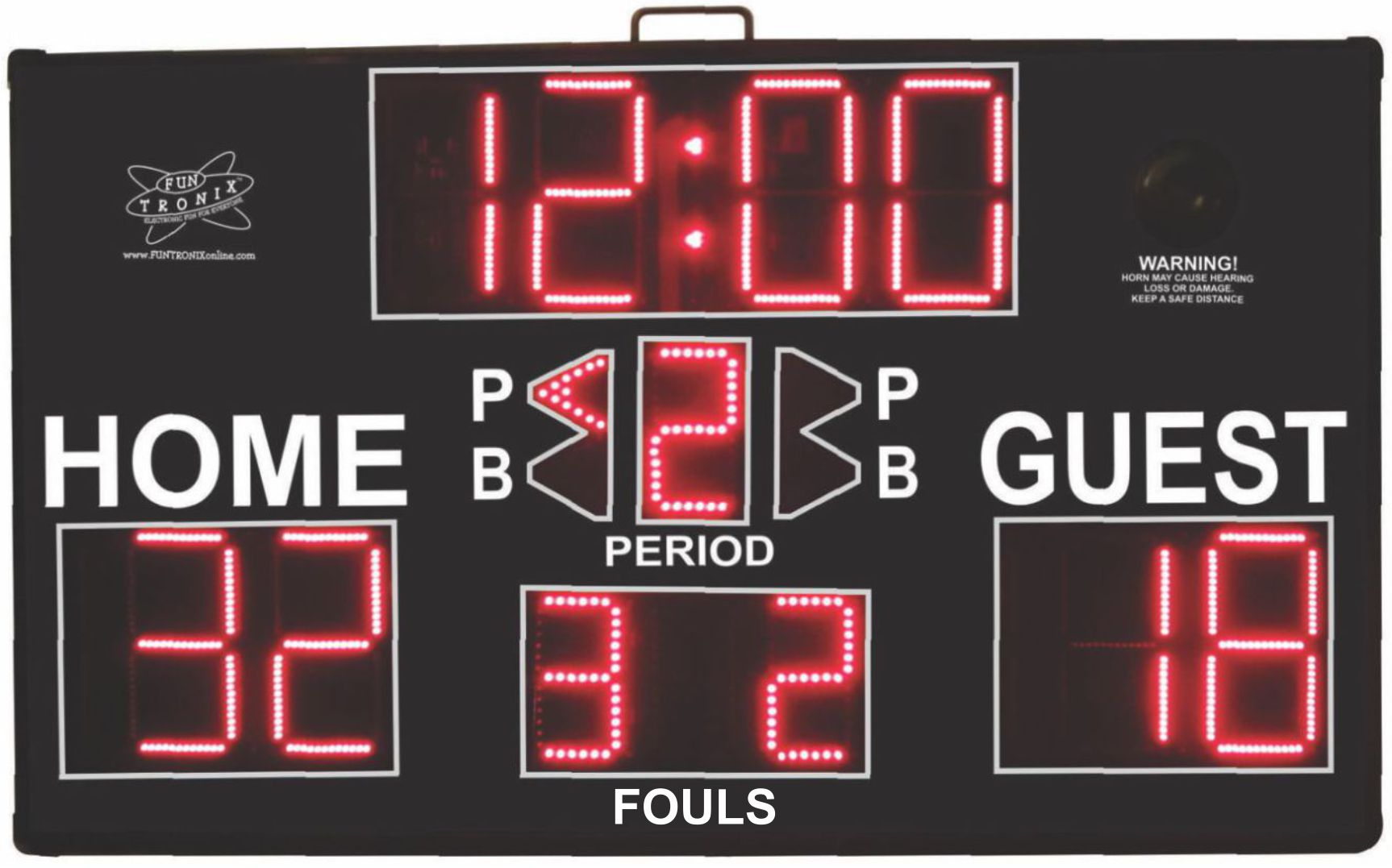 Basketball scoreboard showing scores and period.