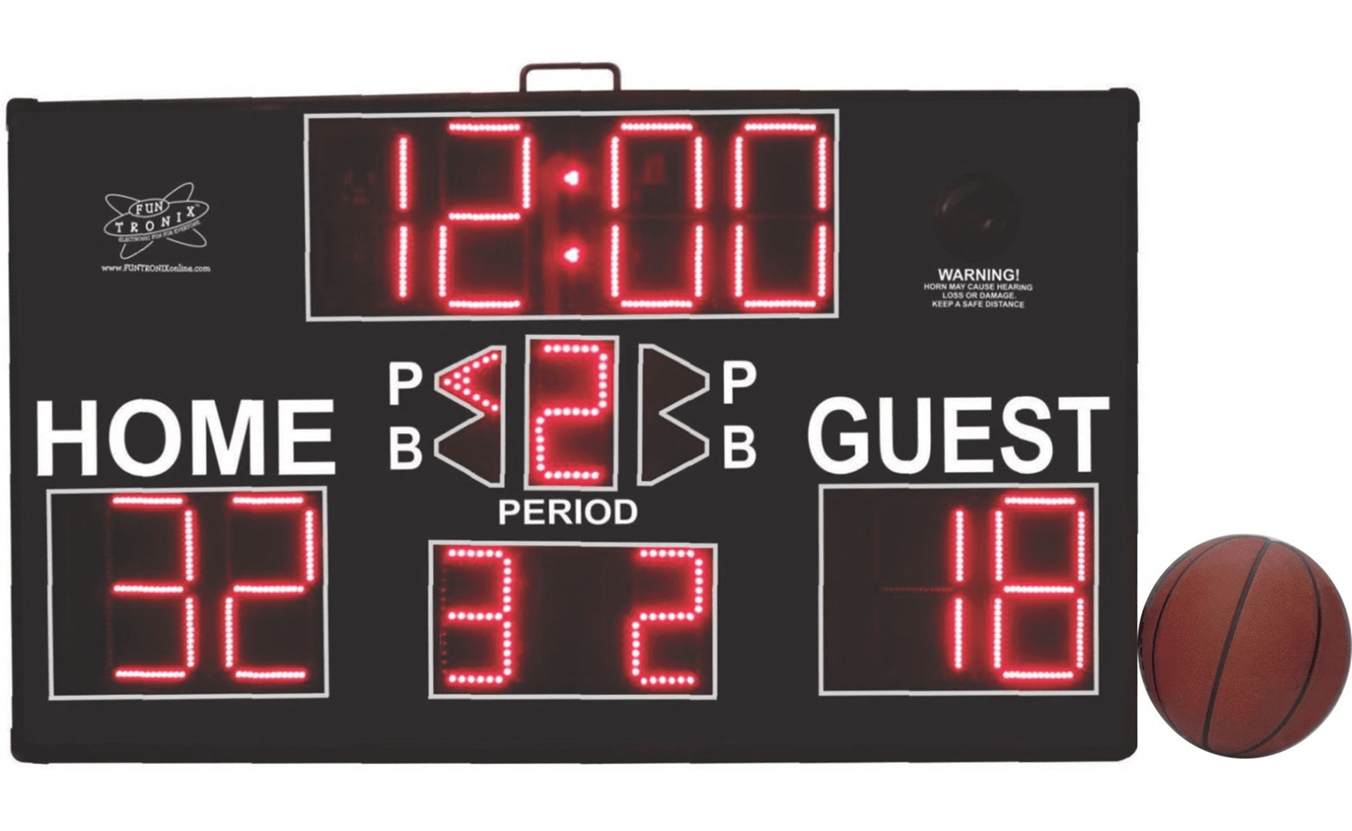 Basketball scoreboard with ball