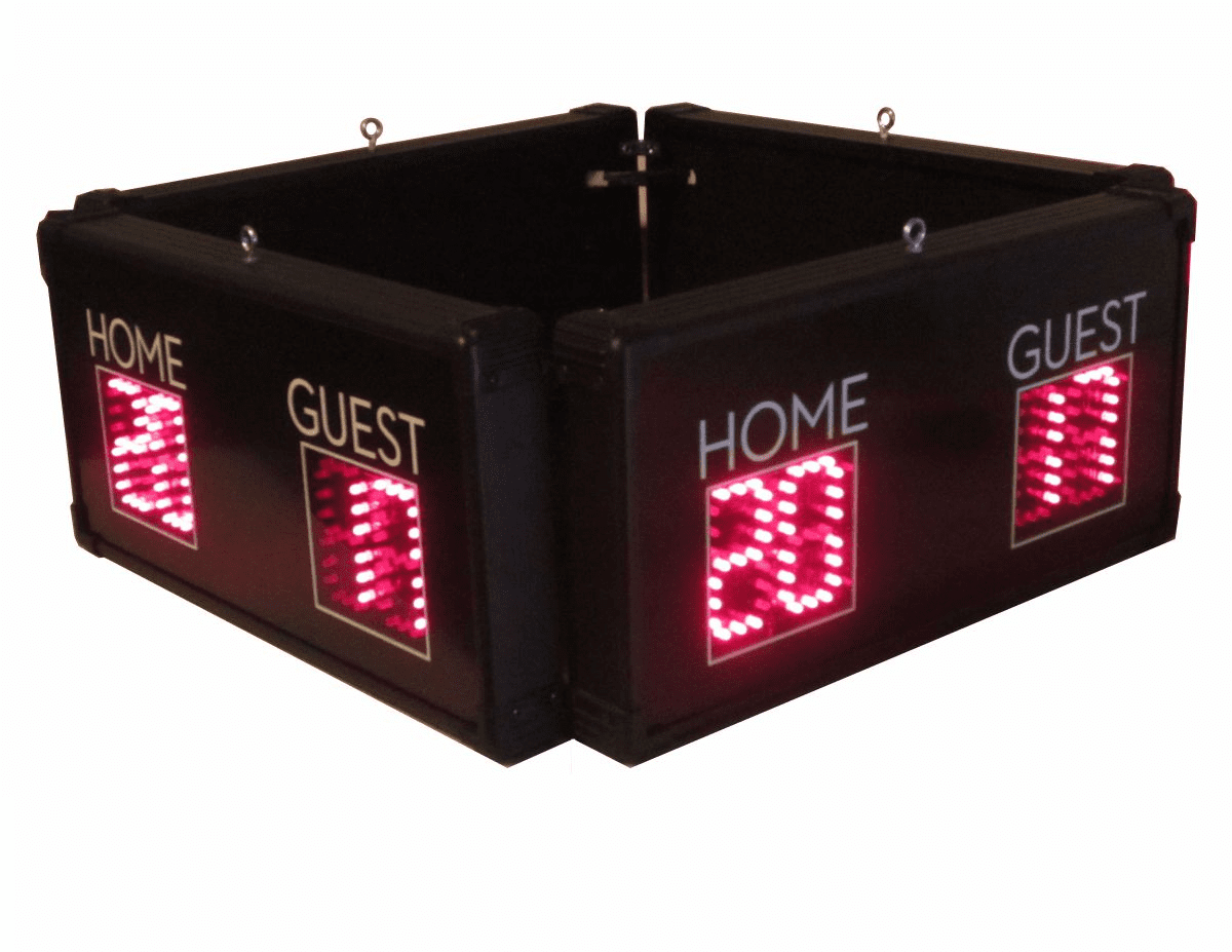 LED sports scoreboard displaying scores
