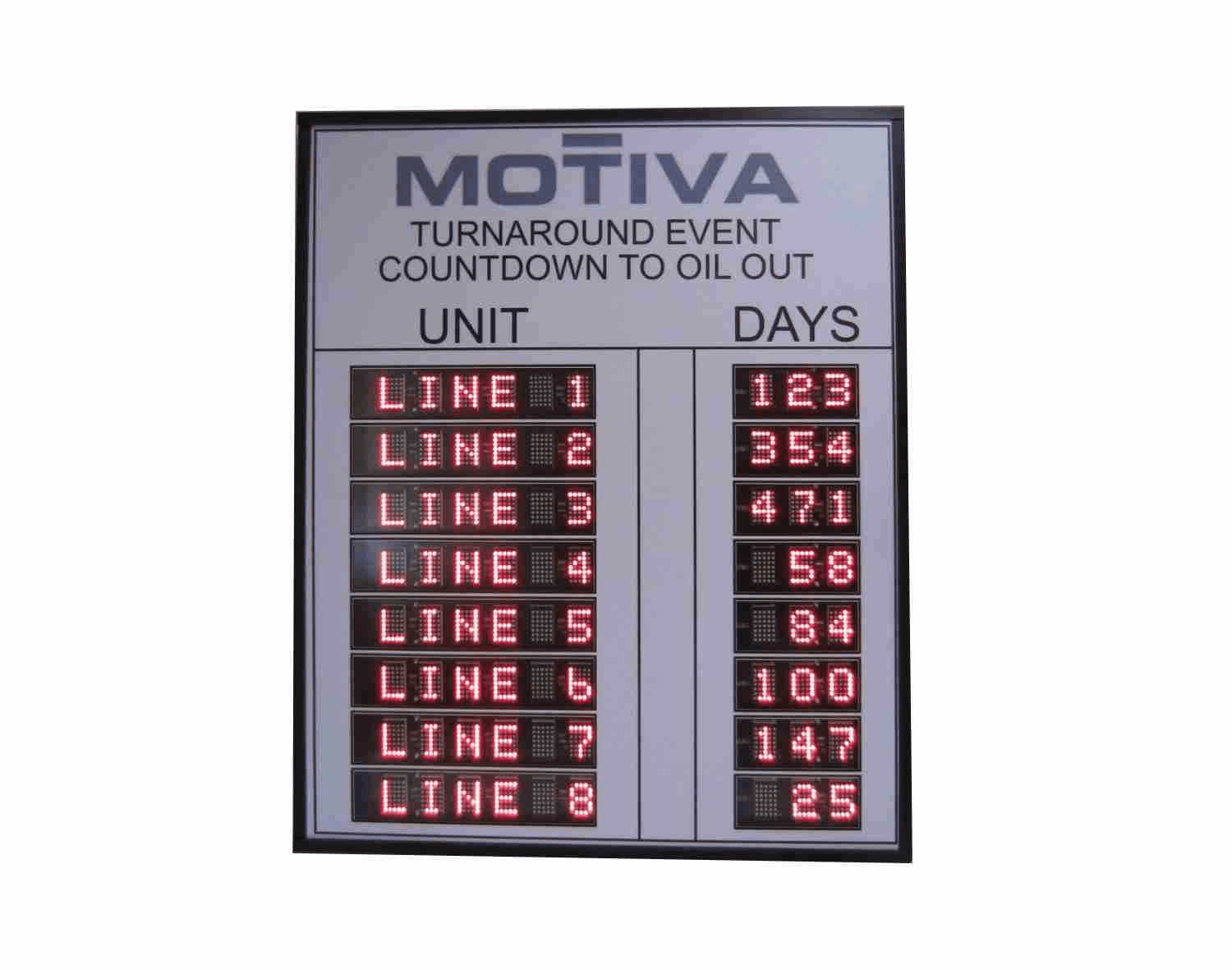 Motiva oil event countdown board