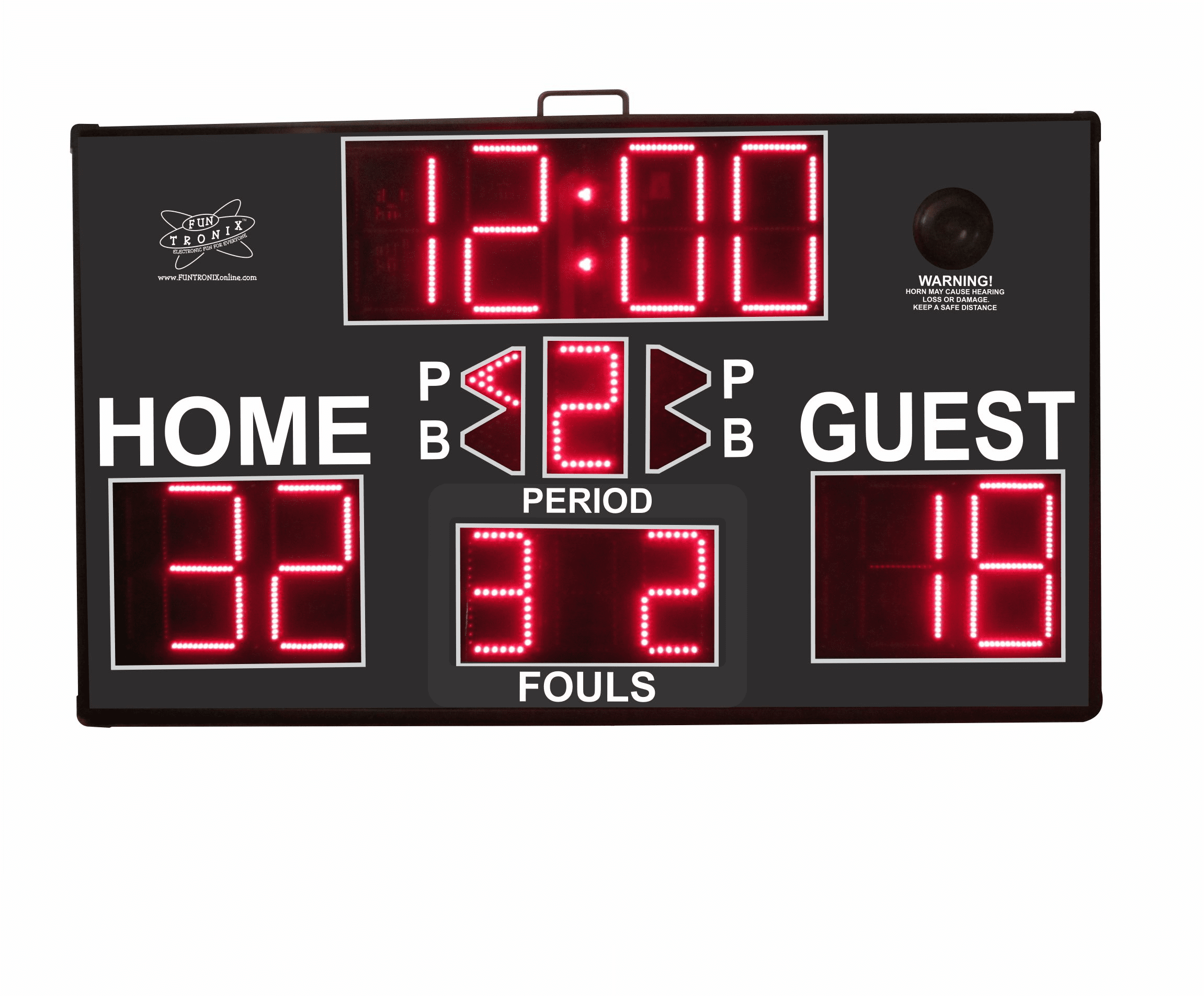 Digital scoreboard with home and guest scores