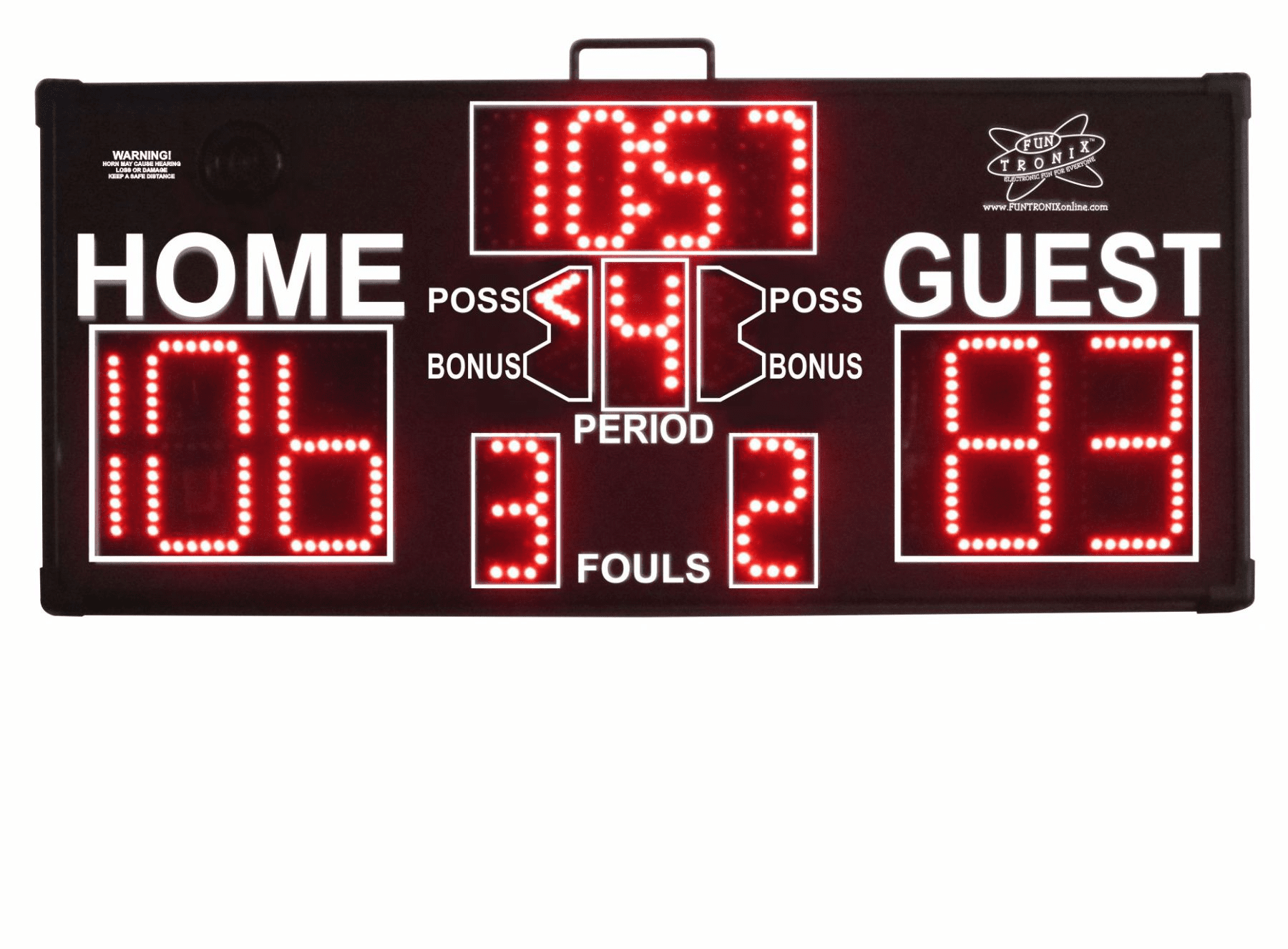 Electronic sports scoreboard with scores displayed