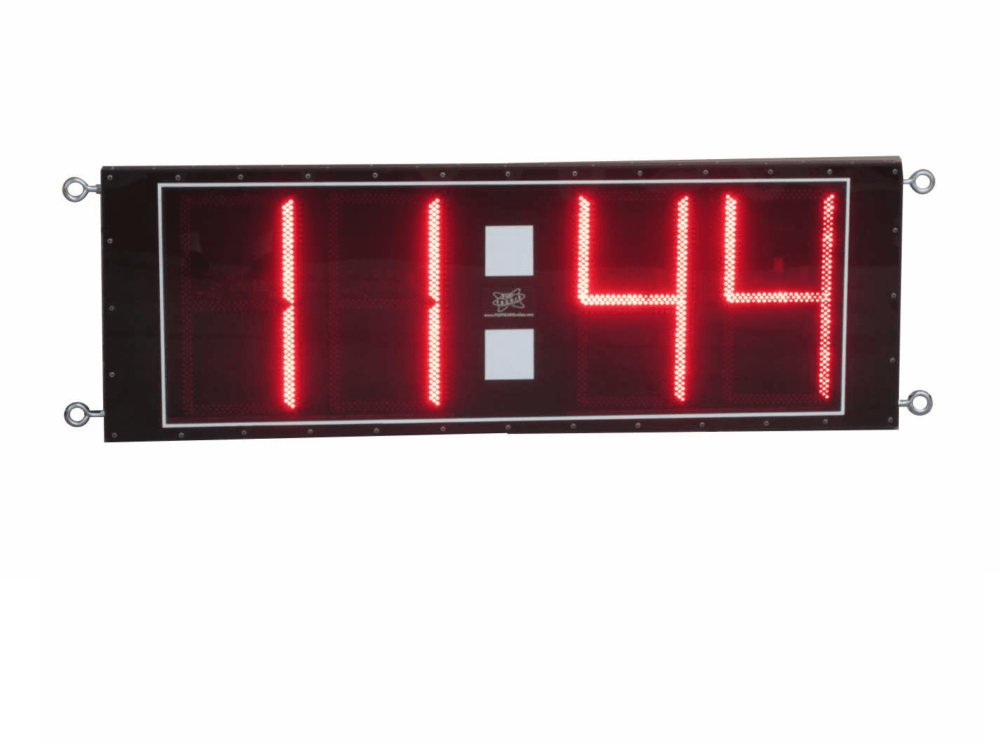 Red LED clock showing 11:44