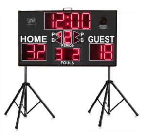 Portable scoreboard with team scores displayed