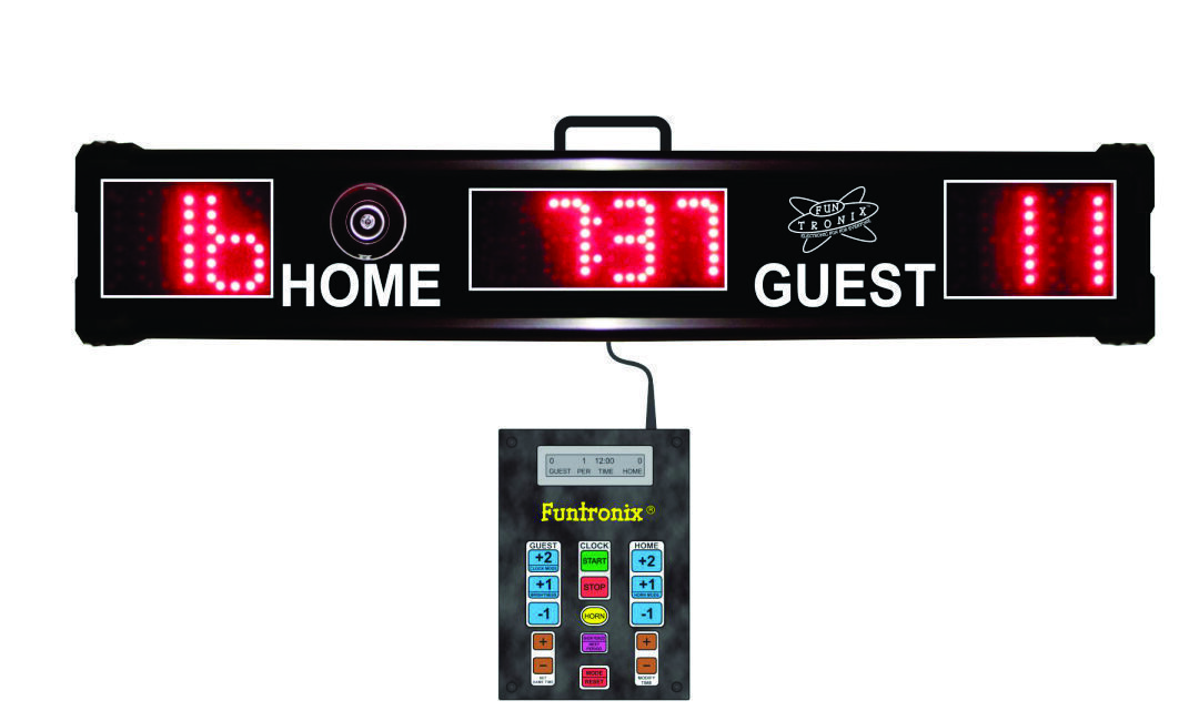 Low-Profile Tabletop Scoreboard with sit-behind control